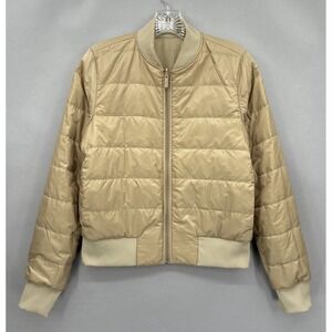 Lululemon Puffer Jacket Womens 6 Bomber Reversible Beige Quilted Coat Non Stop